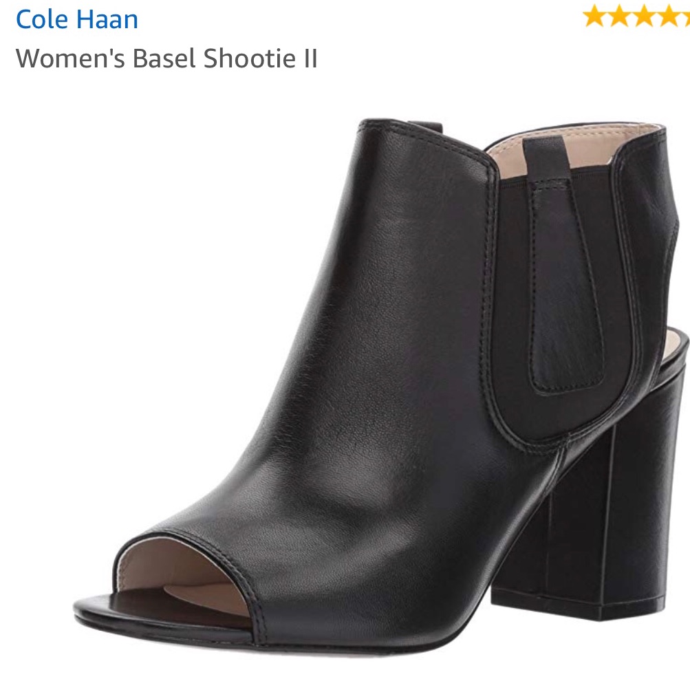 Cole Haan-Basel Shootie Ii-Black Leather Open Toe Slip On High Heel Bootie Nwt